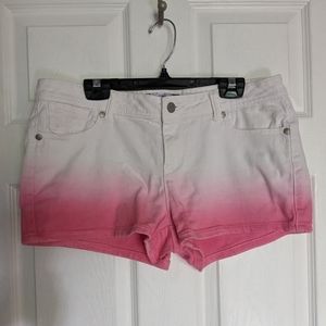 Ombre White to Pink Denim Shorts